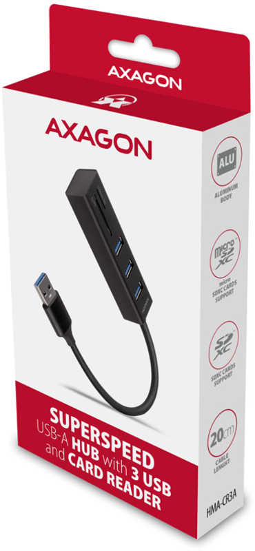 AXAGON - HUB USB AXAGON HMA-CR3A 3x USB-A + SD/microSD, USB3.2 Gen 1 hub, metalico