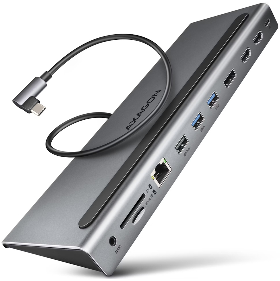 AXAGON - ** B Grade ** Multiport-Hub AXAGON HMC-4KX3 USB 3.2 Gen 1 hub, DP + 2x HDMI + GLAN, PD, 3x USB-A ports, Memory Card Reader e Audio Output