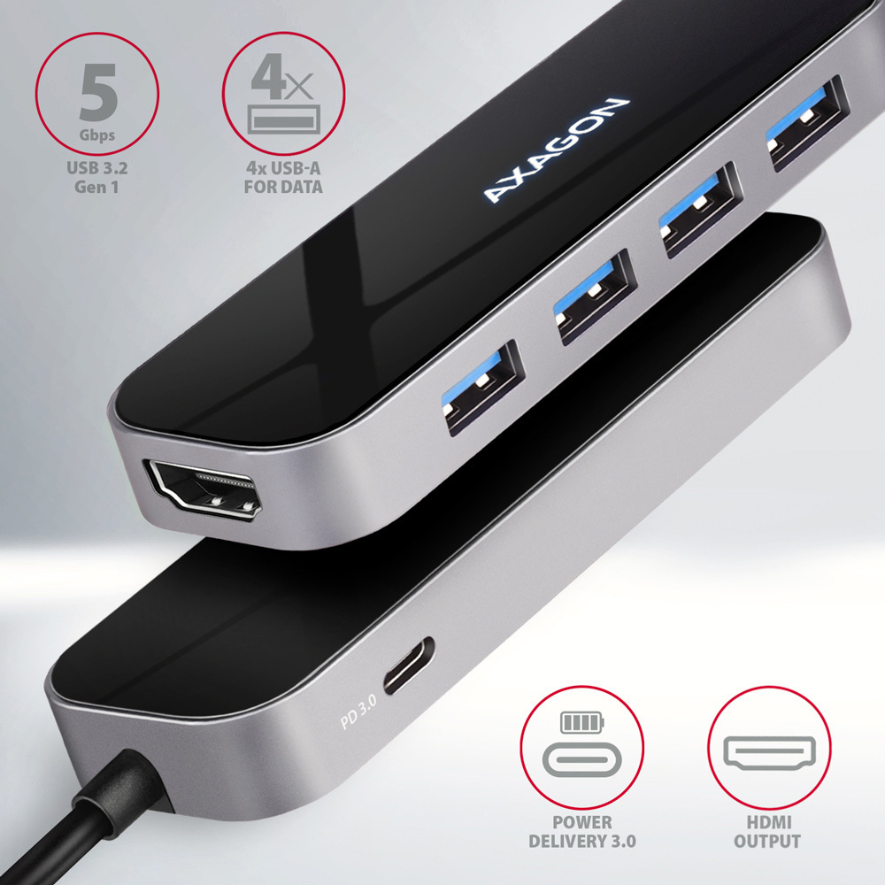 AXAGON - HUB USB-C AXAGON HMC-6H4A 4x USB-A + HDMI, USB-C 3.2 Gen 1 hub, PD 100W