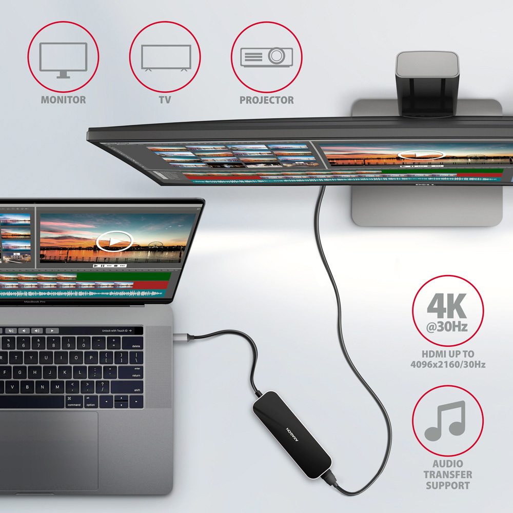 AXAGON - HUB USB-C AXAGON HMC-6H4A 4x USB-A + HDMI, USB-C 3.2 Gen 1 hub, PD 100W