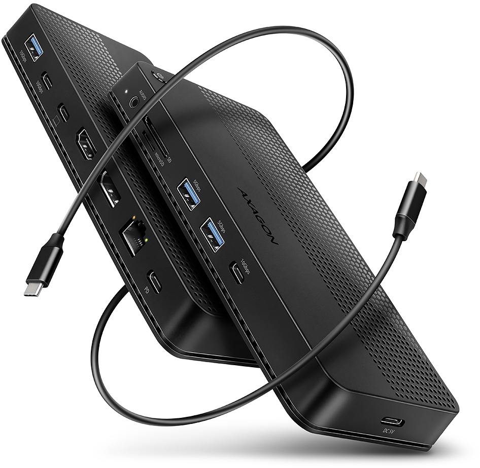 AXAGON HMC-U4 USB4 dock, 3x USB-A, 2x USB-C, HDMI & DP 8K/30Hz, RJ-45, SD/mSD, audio, PD