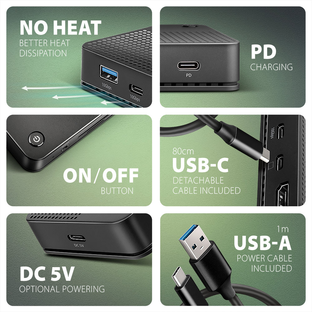 AXAGON - AXAGON HMC-U4 USB4 dock, 3x USB-A, 2x USB-C, HDMI & DP 8K/30Hz, RJ-45, SD/mSD, audio, PD