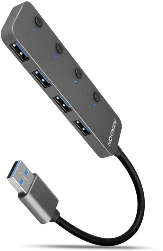 AXAGON - Hub Switch AXAGON HUE-MSA Superspeed USB-A, 4x USB 3.0, Activo - 20cm