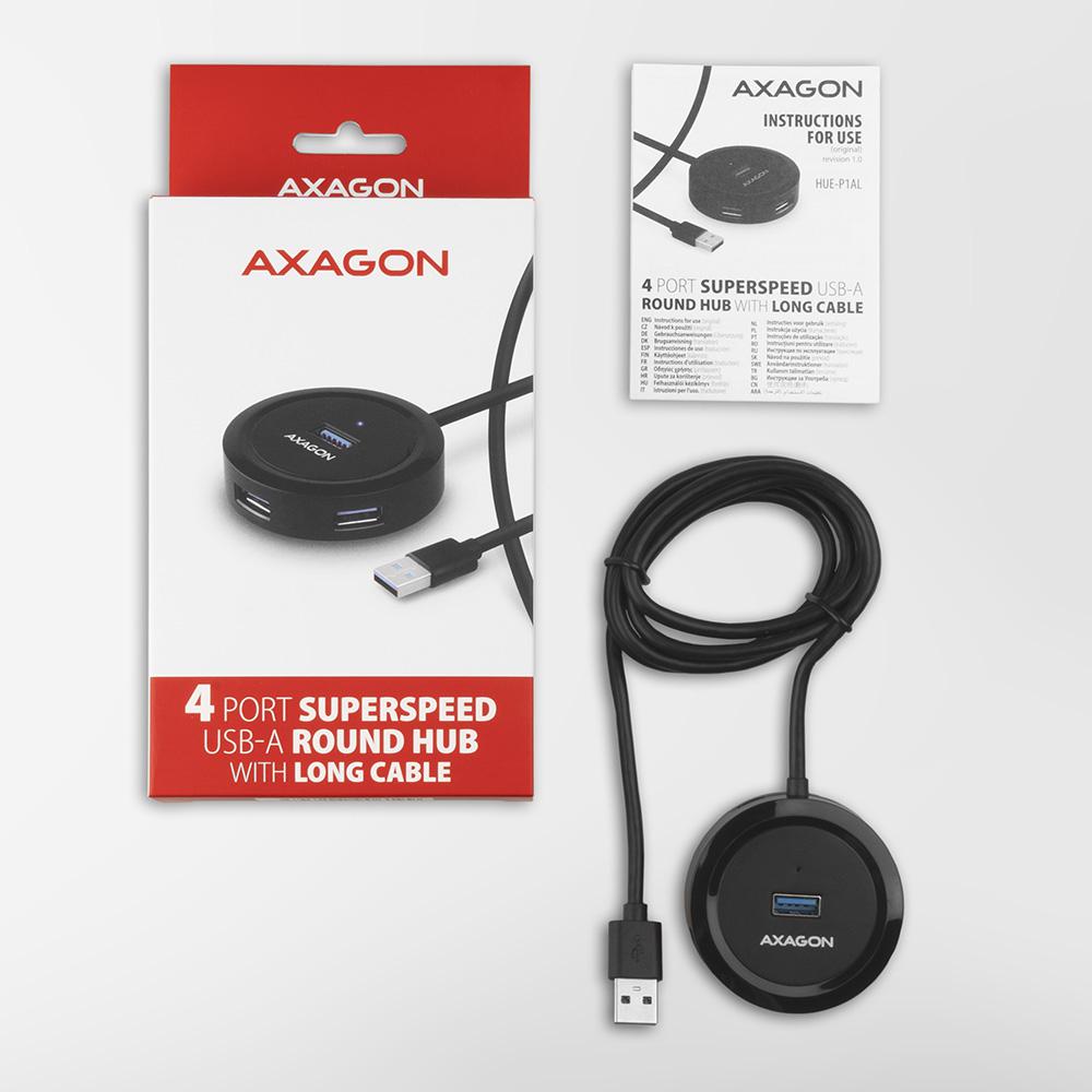 AXAGON - HUB USB AXAGON HUE-P1AL 4x USB 3.2 Gen 1 ROUND, micro USB power IN