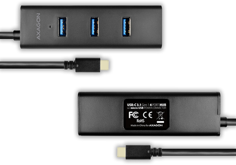 AXAGON - HUB de cargamento AXAGON HUE-S2C 4x USB3.0, MicroUSB Charging Connector, Type-C