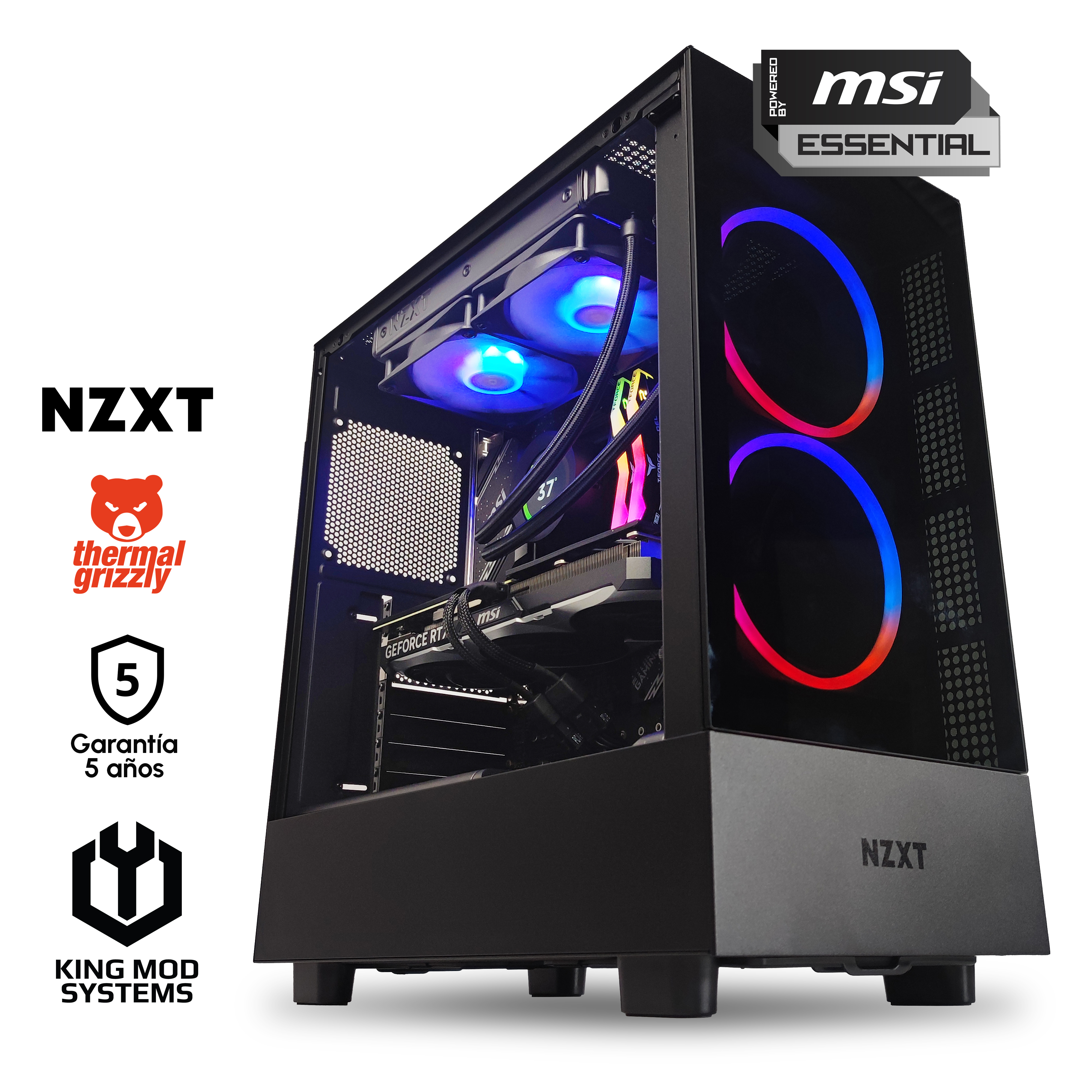 King Mod Systems - Ordenador King Mod Gamer-PC Powered by NZXT x MSI i5 14600KF 32GB DDR5 1TB RTX 4070 SUPER WiFi W11