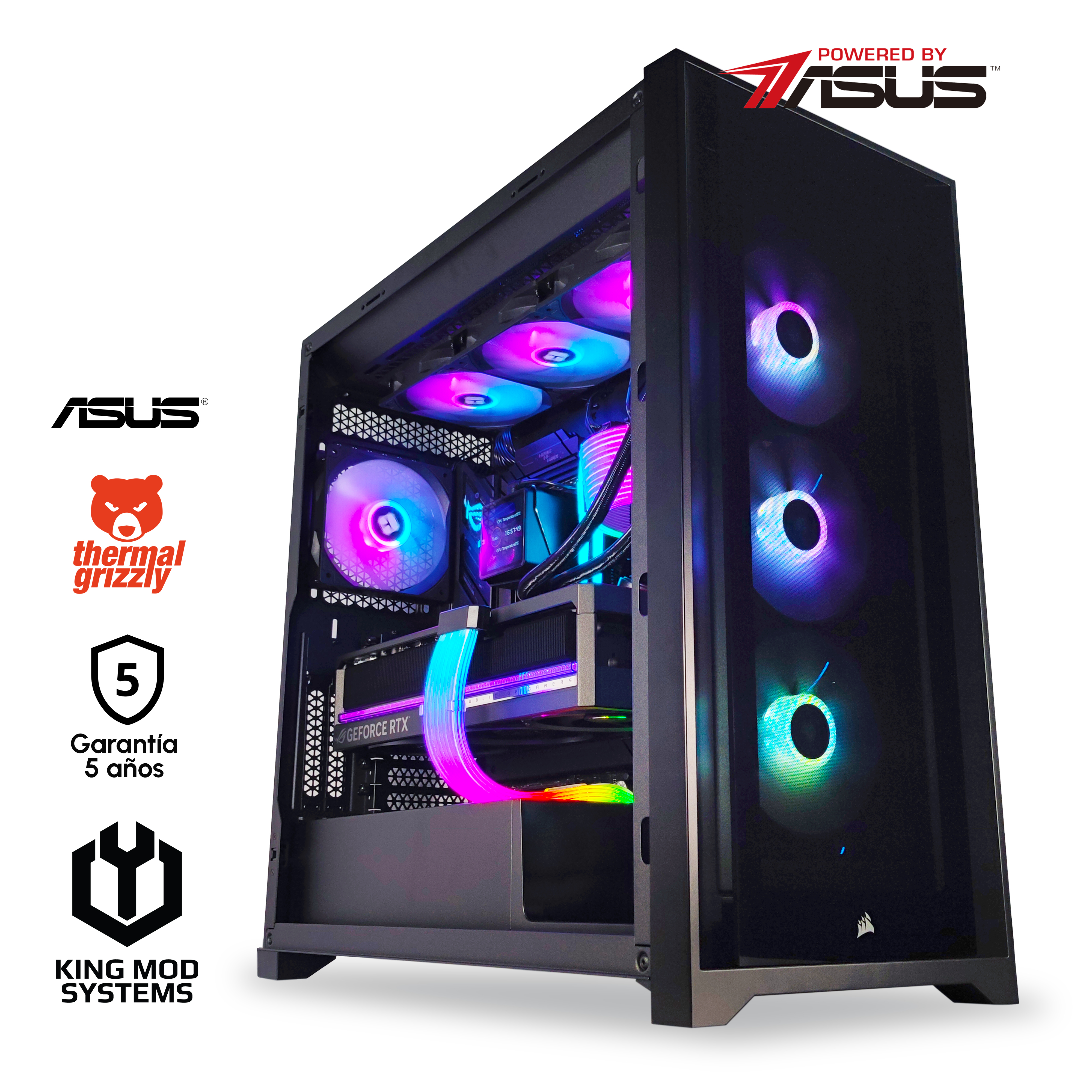 King Mod Systems - Ordenador King Mod Gamer-PC Powered by ASUS Ryzen 7 9800X3D 32GB DDR5 2TB RTX 5080 WiFi W11