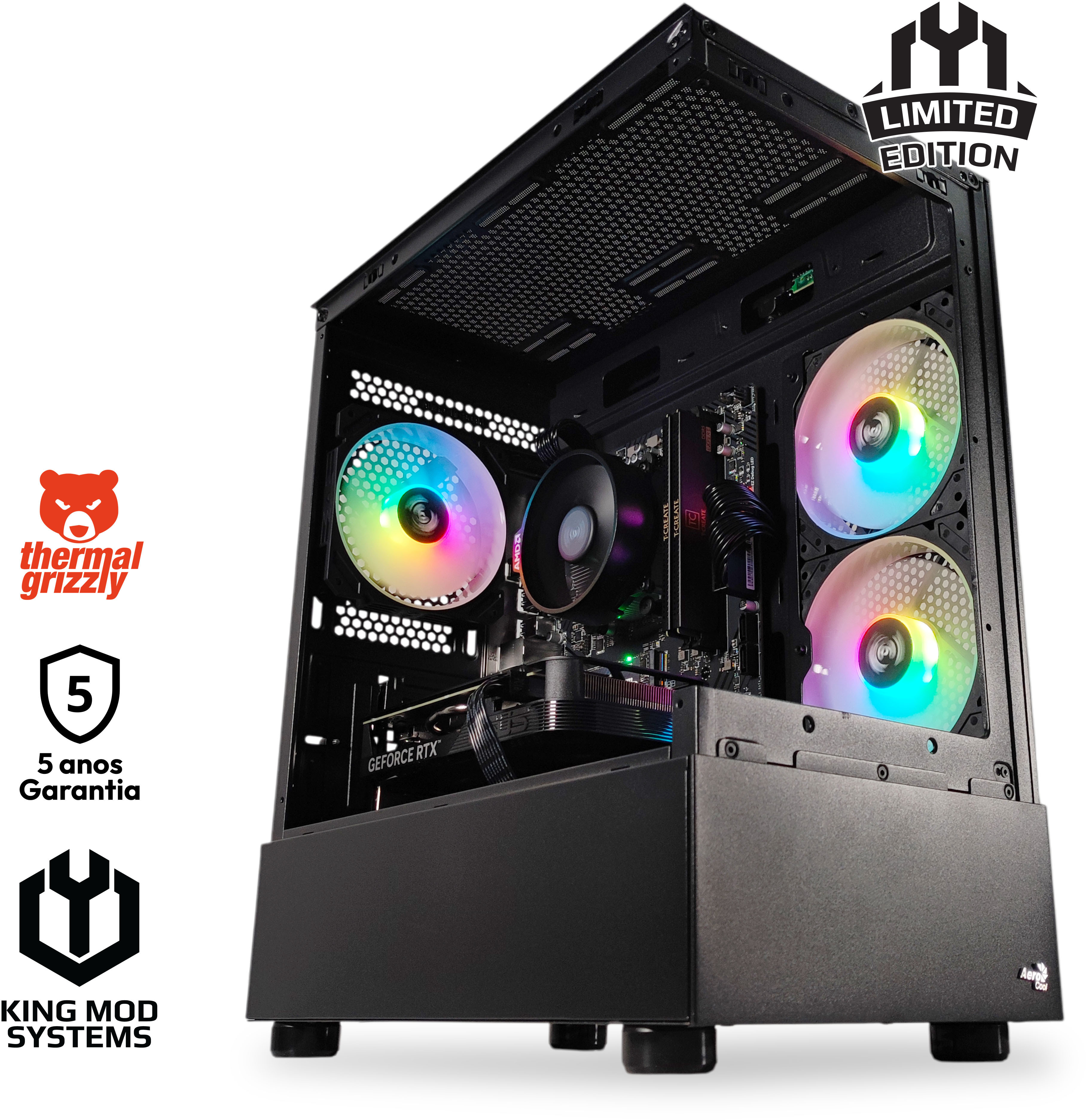 King Mod Systems - Ordenador King Mod Limited-PC Ryzen 5 7500F 32GB DDR5 1TB RTX 4060 WiFi W11