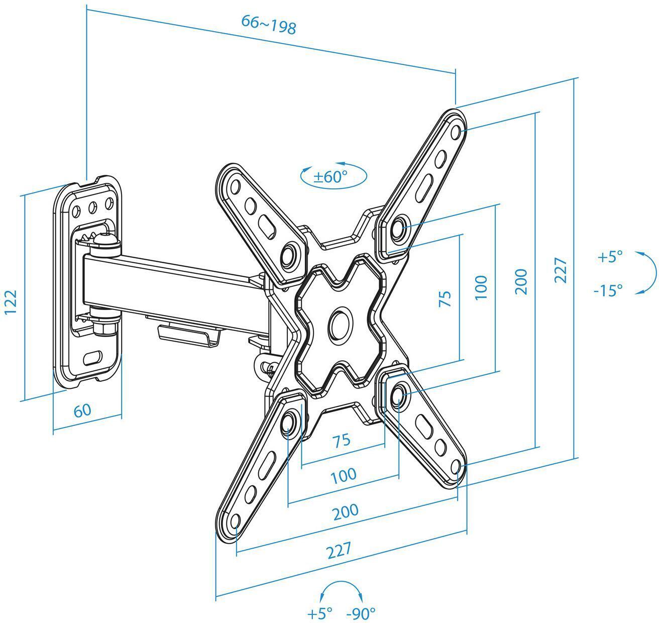 Tooq - Soporte de Pared Tooq Tilt e Giratónrio 13" a 43" 66-298 mm Max. 20kg Negro