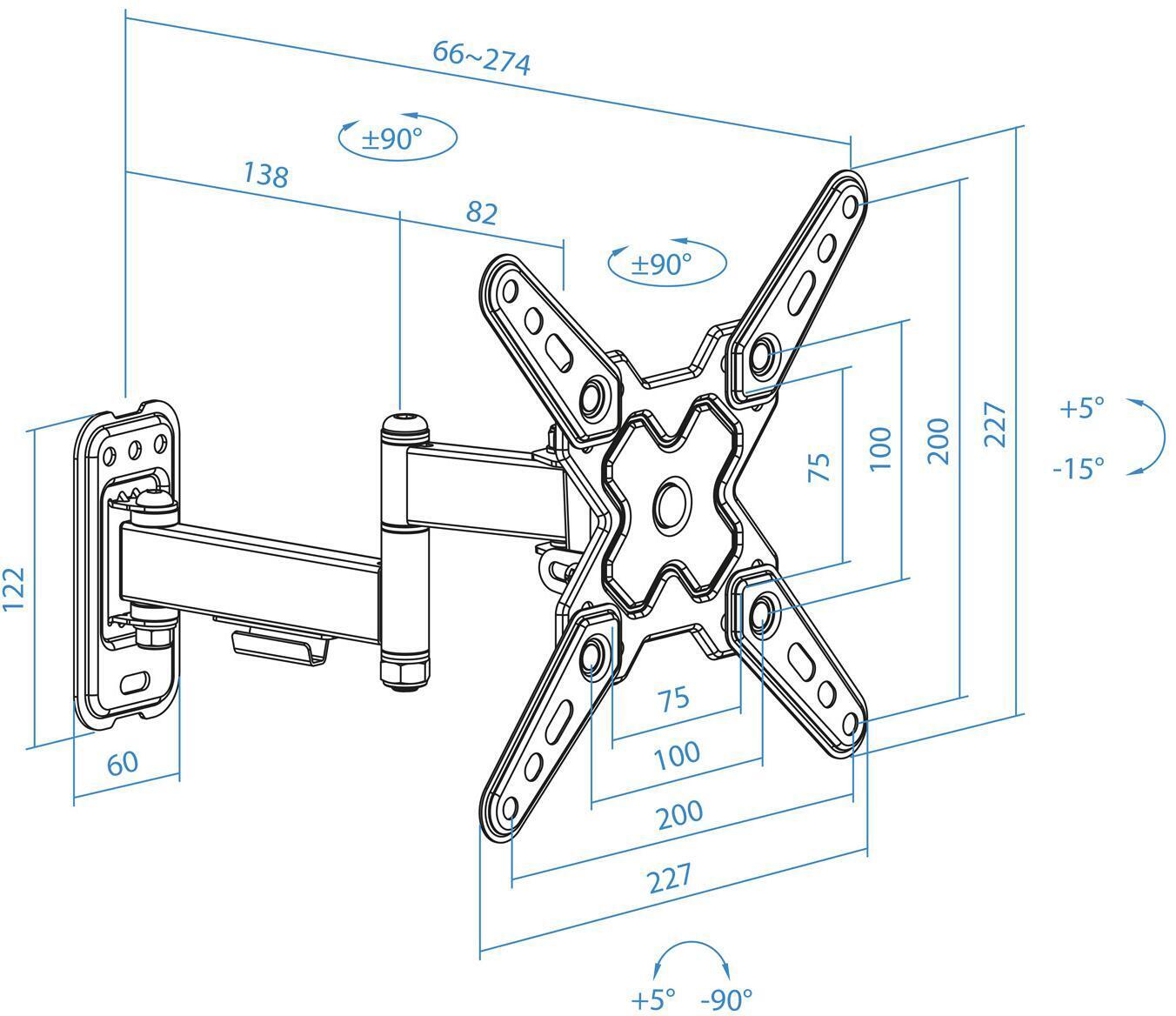 Tooq - Soporte de Pared Tooq Tilt e Giratónrio 13" a 43" 66-274 mm Max. 20kg Negro