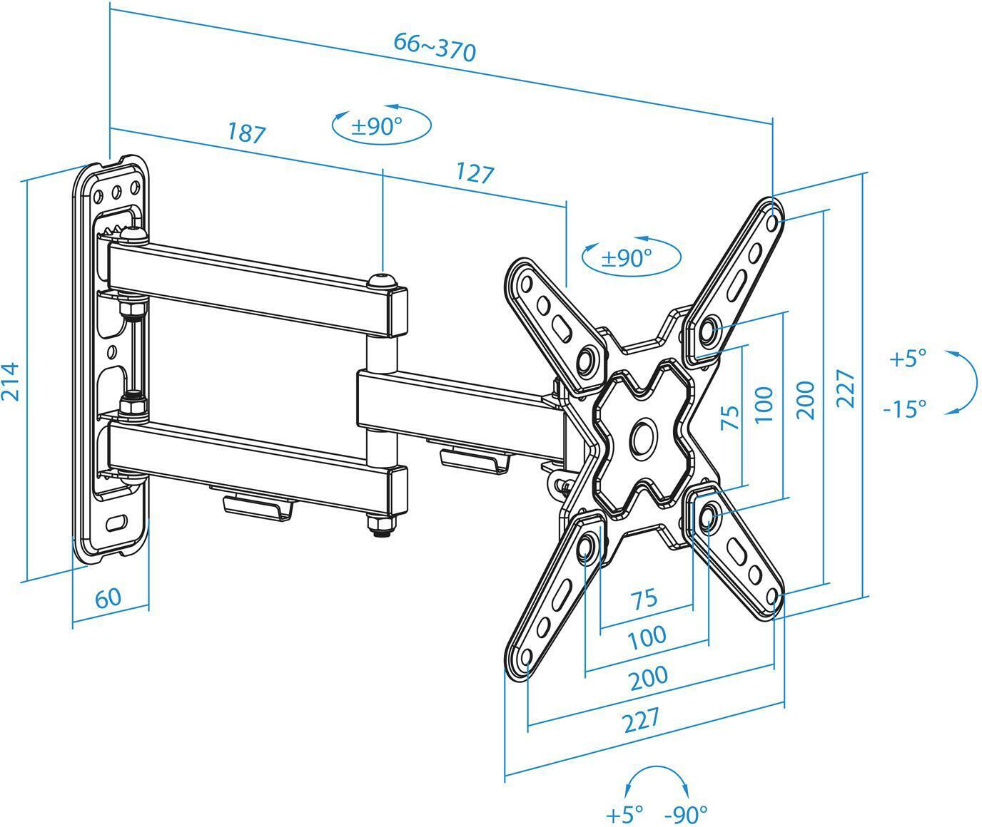 Tooq - Soporte de Pared Tooq Tilt e Giratónrio 13" a 43" 66-370 mm Max. 20kg Negro