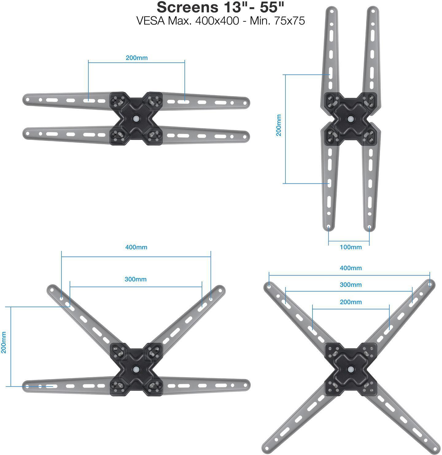 Tooq - Soporte de Pared Tooq Tilt e Giratónrio 13" a 55" 67-199 mm Max. 25kg Negro