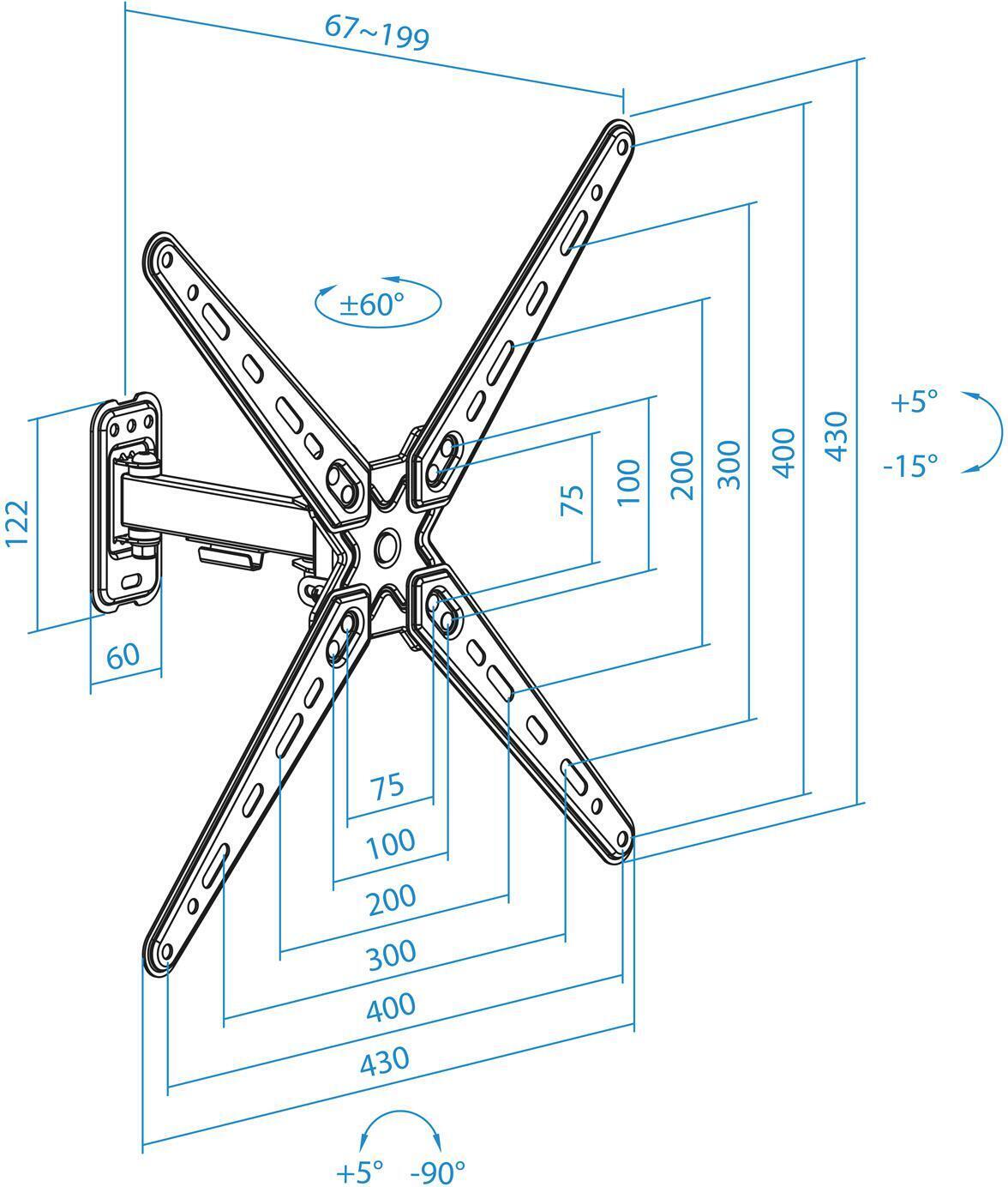 Tooq - Soporte de Pared Tooq Tilt e Giratónrio 13" a 55" 67-199 mm Max. 25kg Negro