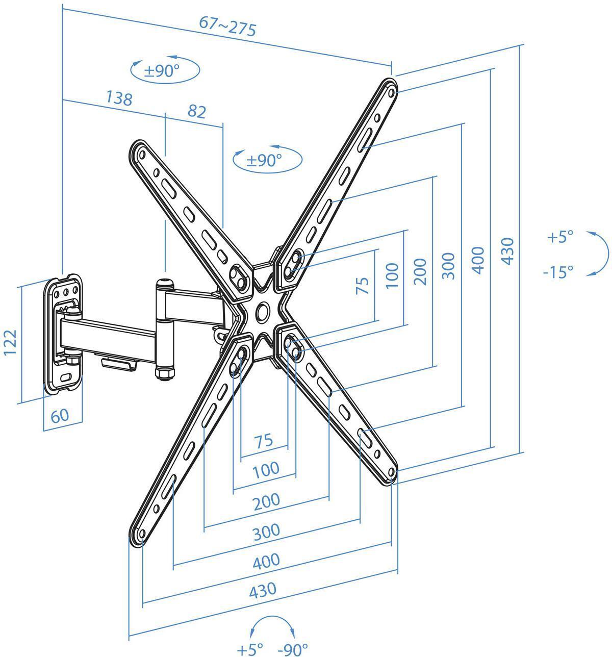 Tooq - Soporte de Parede Tooq Tilt e Giratónrio 13" a 55" 67-275 mm Max. 25kg Negro