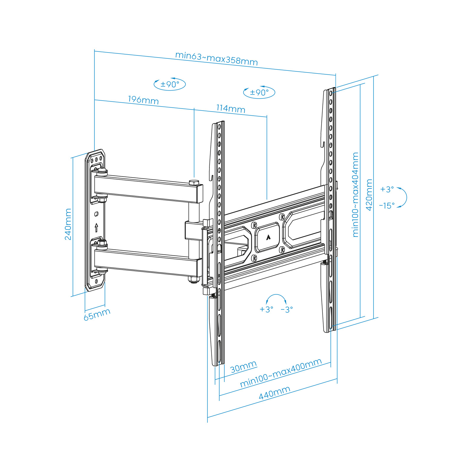 Tooq - Soporte de Pared Tooq Inclinable 3 Pivotes 32" a 55" Máx. 35kg Negro