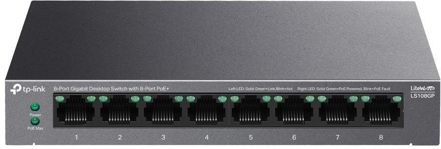 TP-Link - Switch TP-Link LS108GP 8 Portas LiteWave Gigabit Desktop PoE+