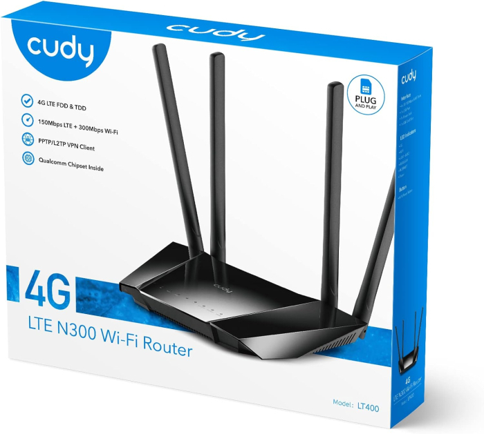 Cudy - Router Cudy LT400E N300 WiFi 4 4G LTE 10/100Mbps