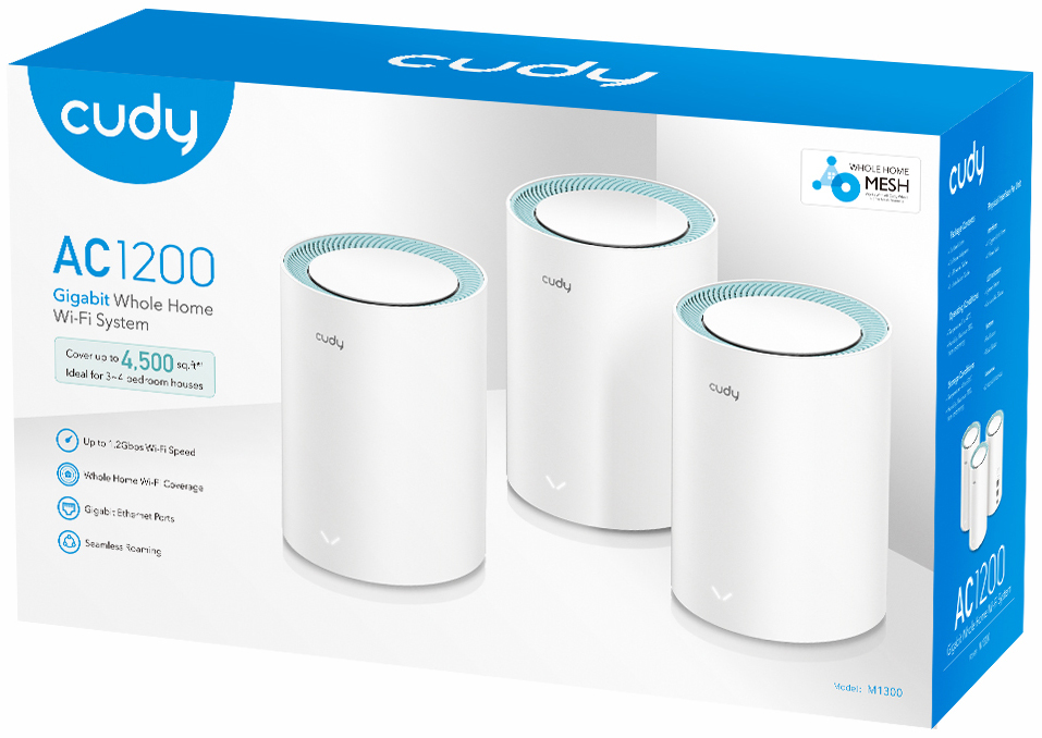 Cudy - Sistemas WiFi Mesh Cudy M1300 AC1200 Dual-Band WiFi 5 Mesh Gigabit (Pack 3)