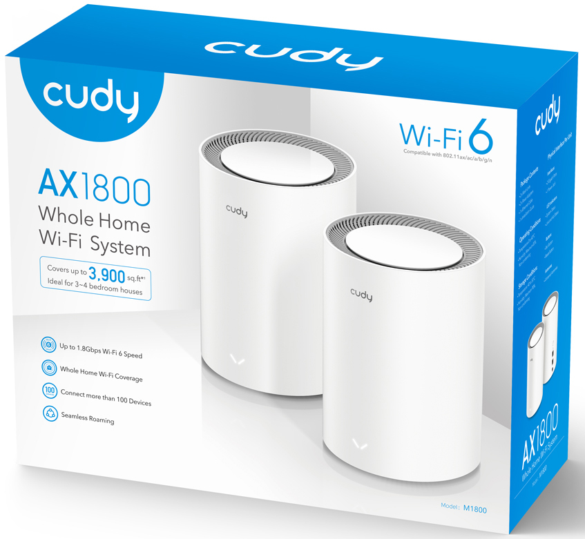 Cudy - Sistemas WiFi Mesh Cudy M1800 AX1800 Dual-Band WiFi 6 Gigabit (Pack 2)