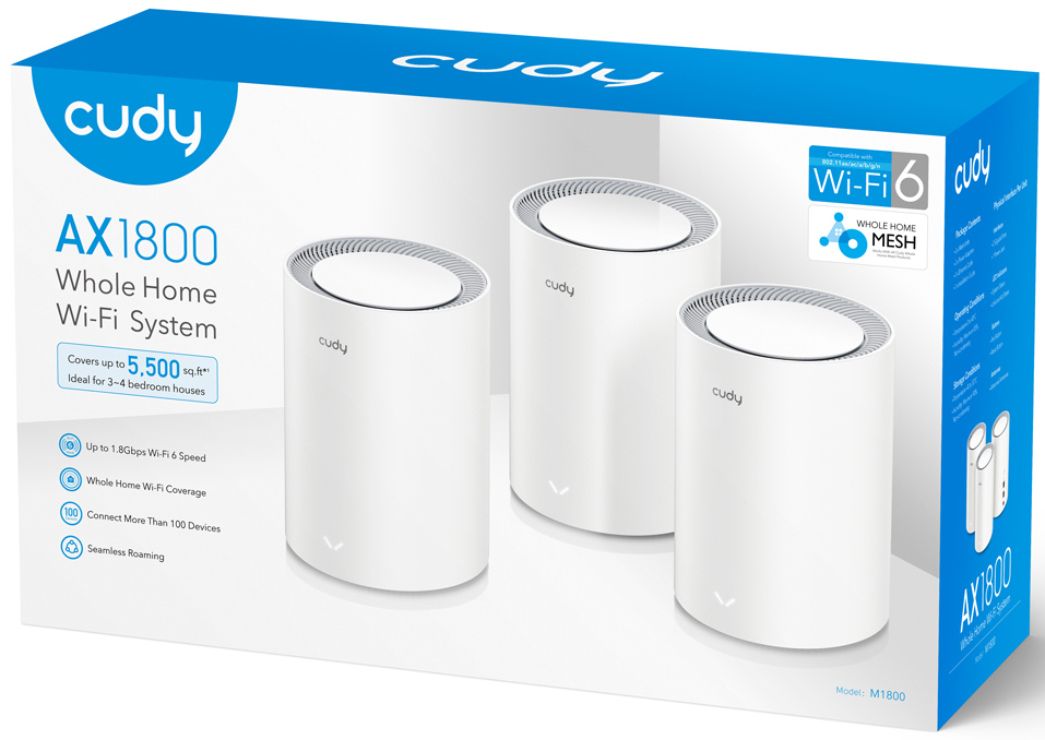 Cudy - Sistemas WiFi Mesh Cudy M1800 AX1800 Dual-Band WiFi 6 Gigabit (Pack 3)