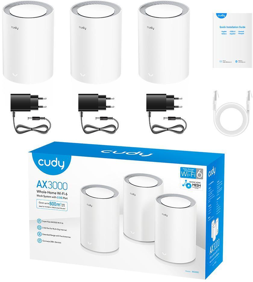 Cudy - Sistemas WiFi Mesh Cudy M3000 AX3000 Wi-Fi 6 Mesh  2.5G (Pack 3)