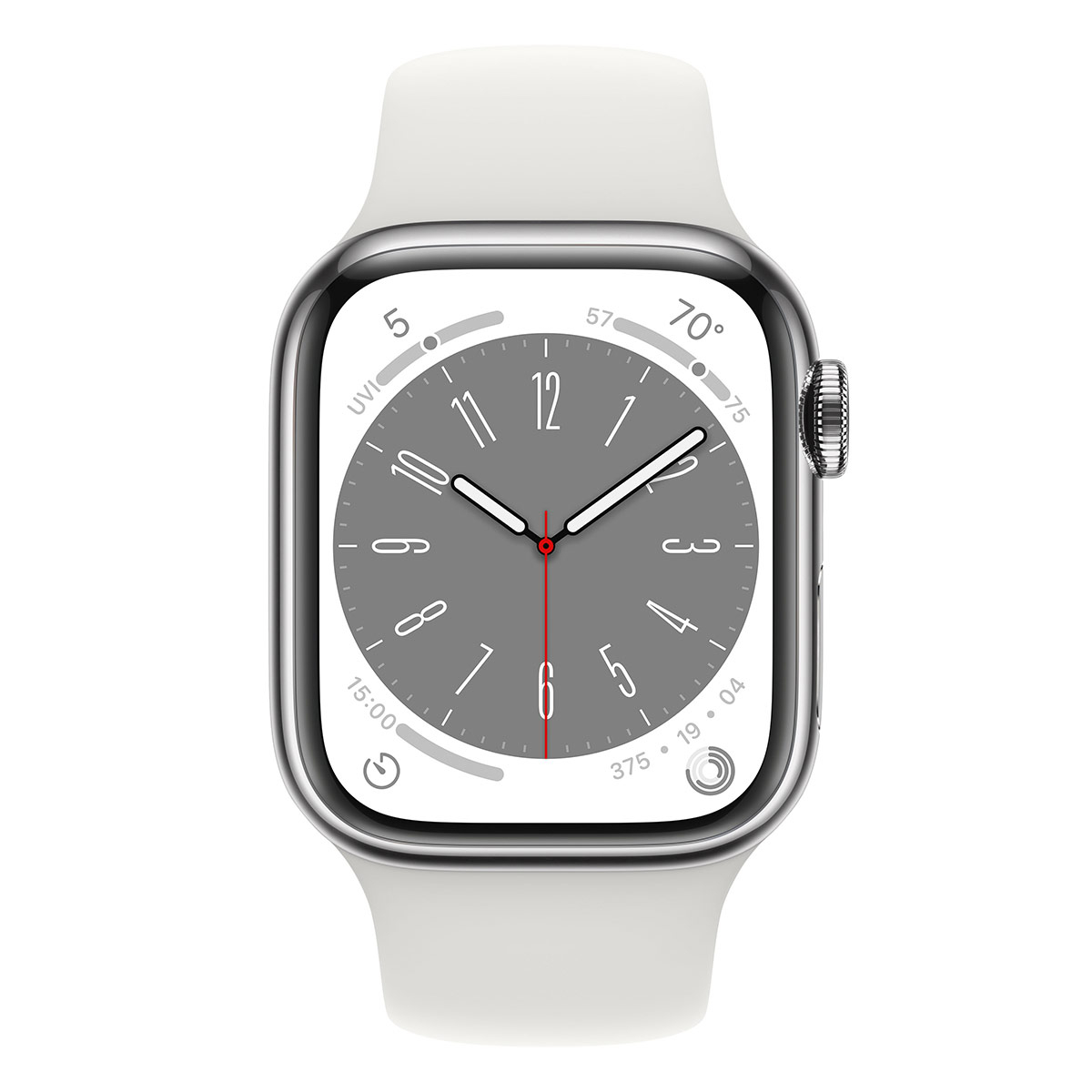 Apple - Reloj Smartwatch Apple Watch Series 8 GPS LTE 41mm Acero Inoxidable Plata con Correa Deportiva Blanca