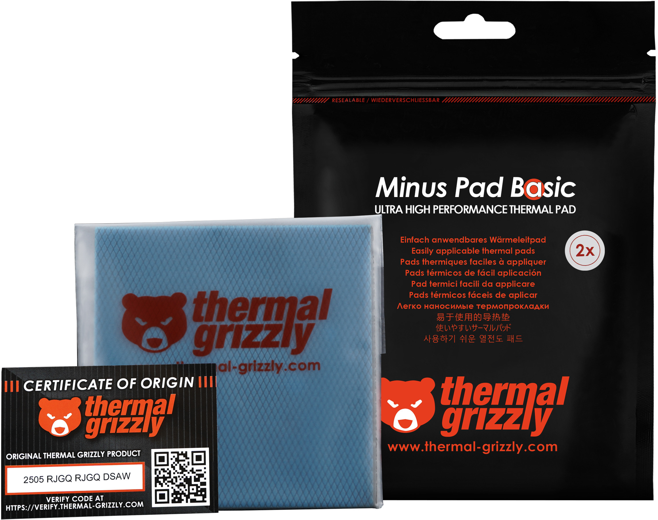 Thermal Grizzly - Thermal Pad Thermal Grizzly Minus Pad Basic 100 x 100 x1.0 mm(Pack 2)