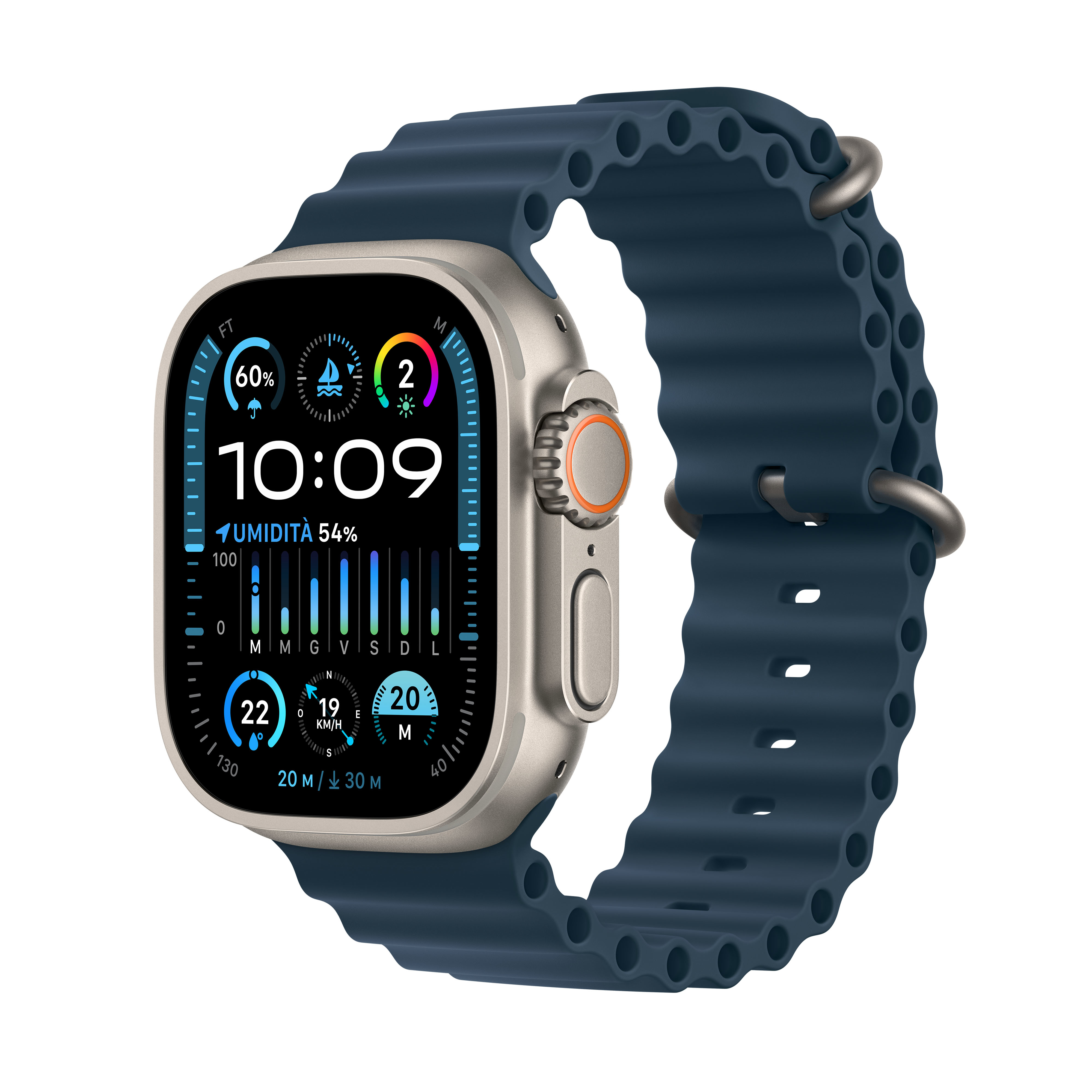 Reloj Smartwatch Apple Watch Ultra 2 GPS + Cellular, 49mm Titanium Case con Blue Ocean Band