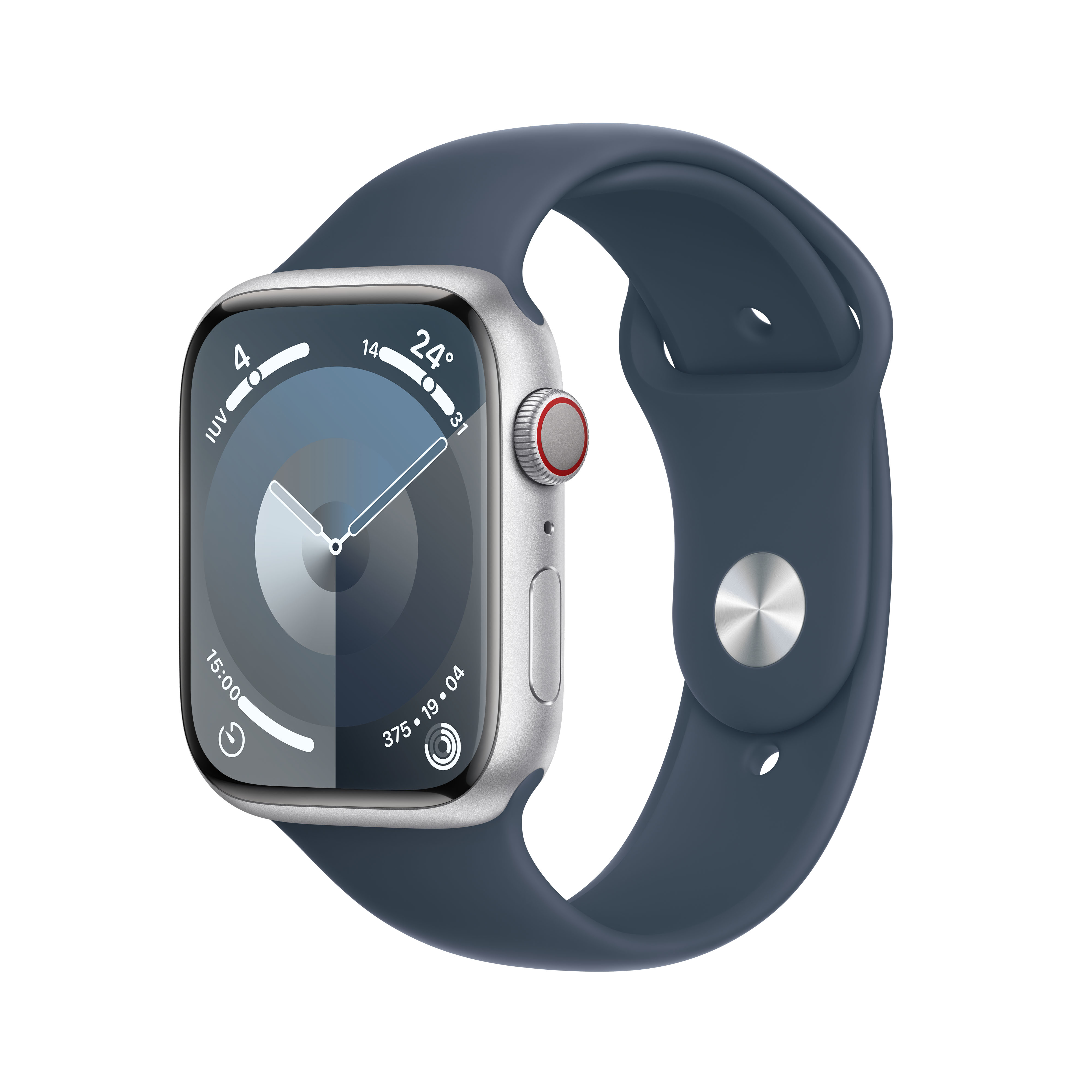 Reloj Smartwatch Apple Watch Series 9 GPS + Cellular 45mm Silver Aluminium Case con Storm Blue Sport Band  (S/M)