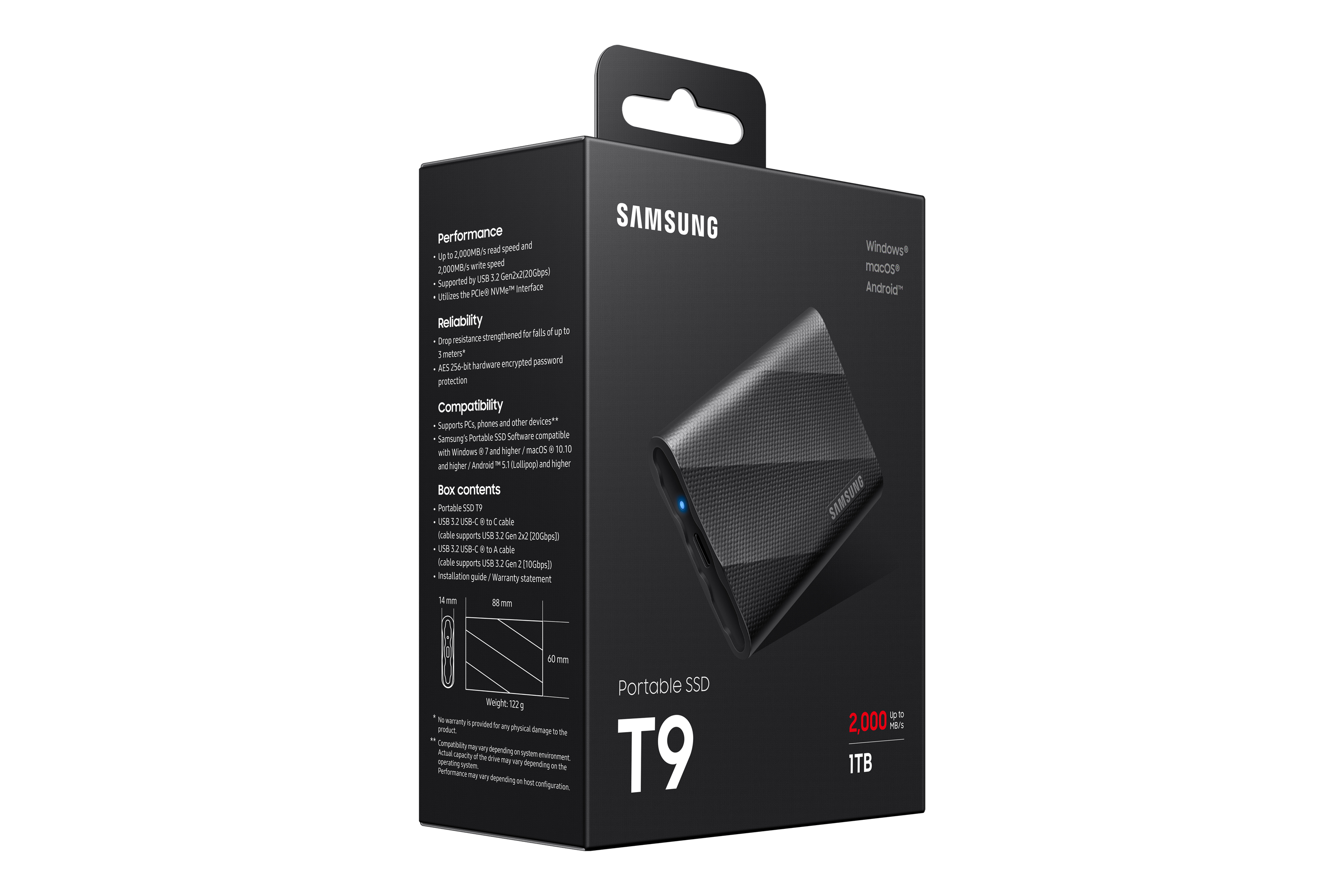 Samsung - SSD Externo Samsung Portable T9 1TB USB3.2 Gen2 Negro (2000/1950MB/s)