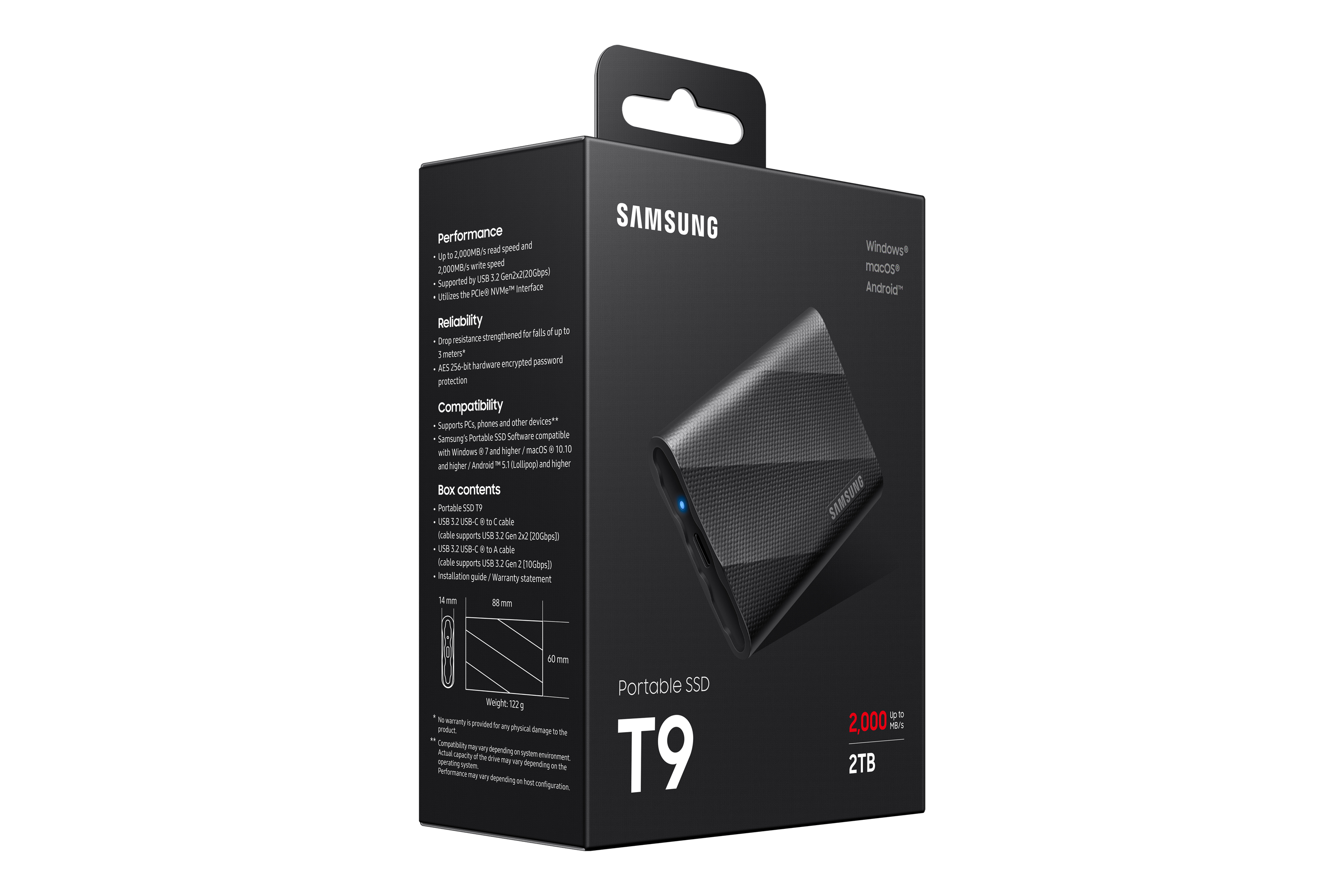 Samsung - SSD Externo Samsung Portable T9 2TB USB3.2 Gen2 Negro (2000/1950MB/s)