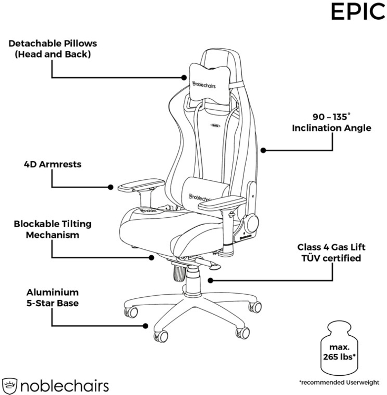 noblechairs - Silla noblechairs EPIC PU Leather Blanco / Negro