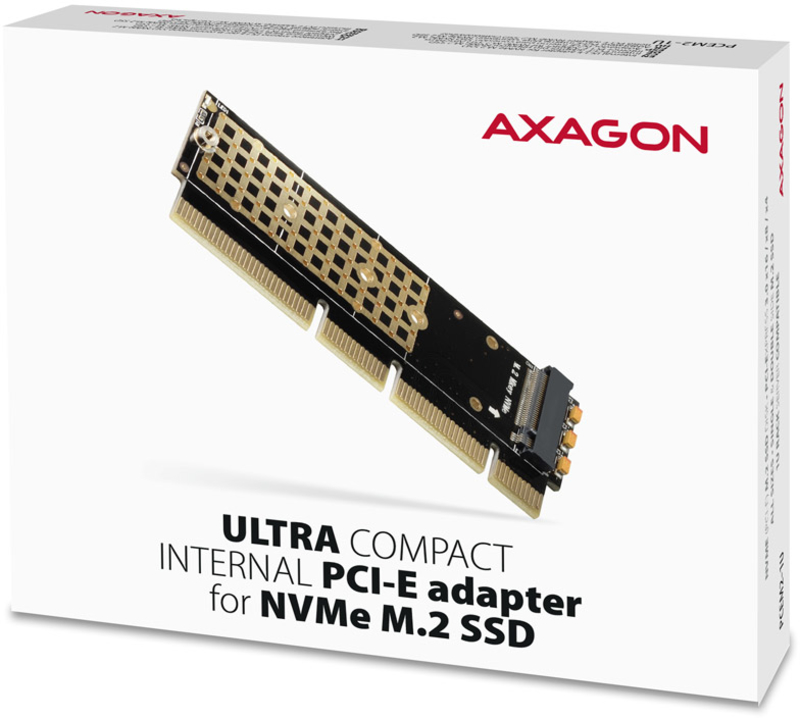 AXAGON - Adaptador PCIe 3.0 16x AXAGON PCEM2-1U, M.2 SSD NVMe, hasta 80mm SSD, low profile 1U