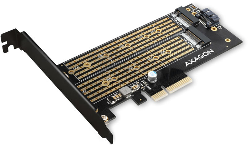 AXAGON - Adaptador AXAGON PCEM2-D PCIe-3.0, 1x M.2-NVMe, 1x M.2-SATA con refrigerador pasivo