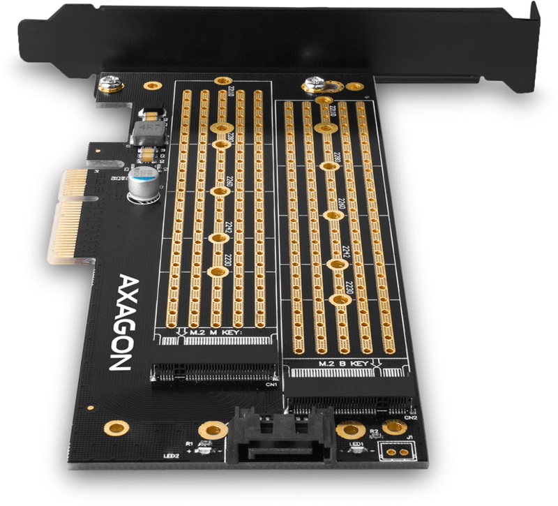 AXAGON - Adaptador AXAGON PCEM2-D PCIe-3.0, 1x M.2-NVMe, 1x M.2-SATA con refrigerador pasivo