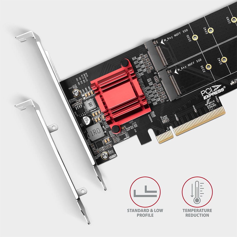 AXAGON - Adaptador PCE-E 3.0 AXAGON PCEM2-ND 8x - dual M.2 NVMe M-key SP & LP