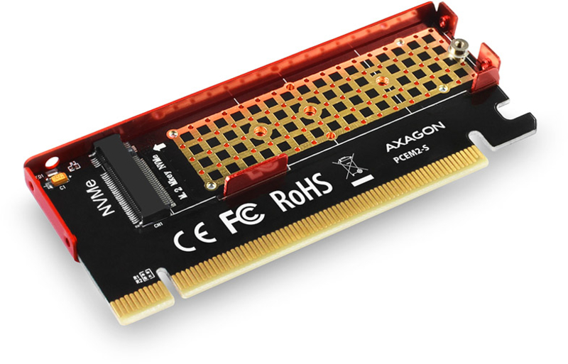 AXAGON - Adaptador AXAGON PCEM2-N PCIe-3.0-x16, 1x M.2/NVMe/SSD con disipador pasivo