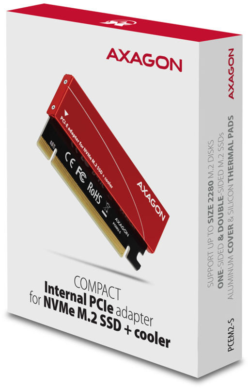 AXAGON - Adaptador AXAGON PCEM2-N PCIe-3.0-x16, 1x M.2/NVMe/SSD con disipador pasivo