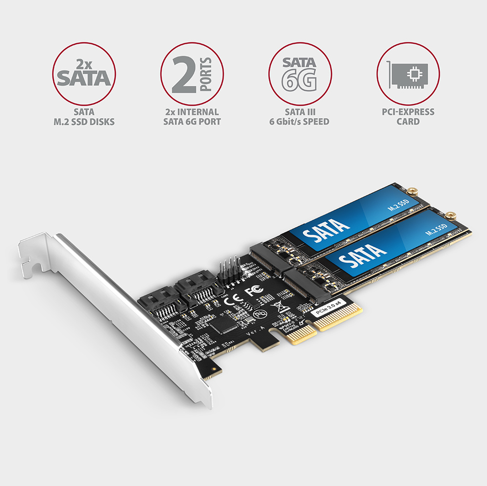 AXAGON - Controlador PCIe AXAGON PCES-SA4M2, 2x SATA 6G port + 2x M.2 B-key SATA port + LP