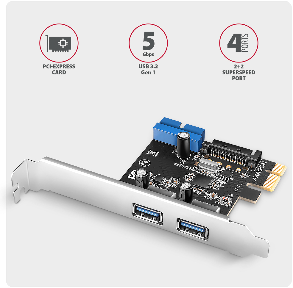 AXAGON - Adaptador PCIe AXAGON PCEU-232RS PCIe card - 2+2x USB 5Gbps port, SATA power