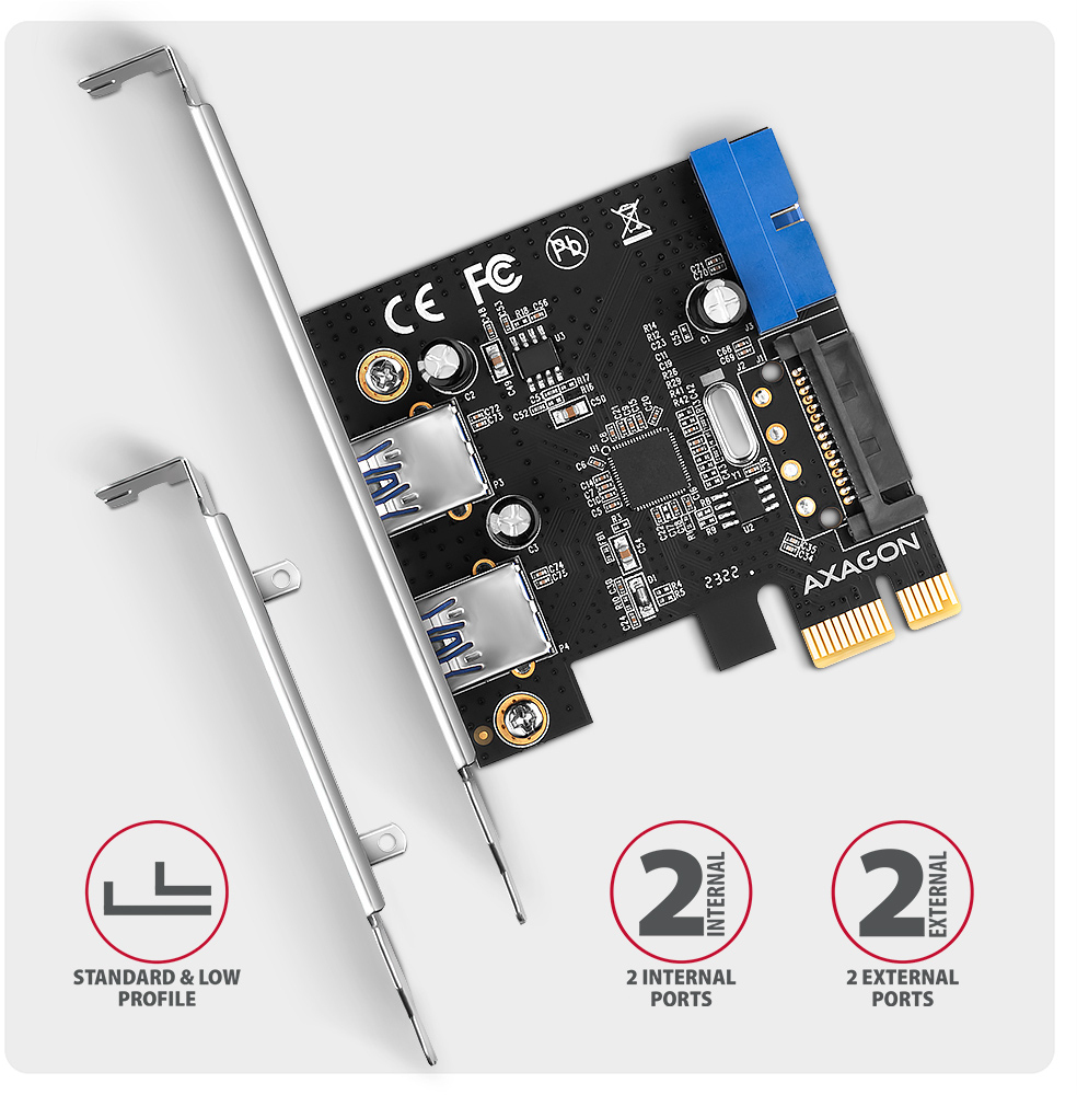 AXAGON - Adaptador PCIe AXAGON PCEU-232RS PCIe card - 2+2x USB 5Gbps port, SATA power