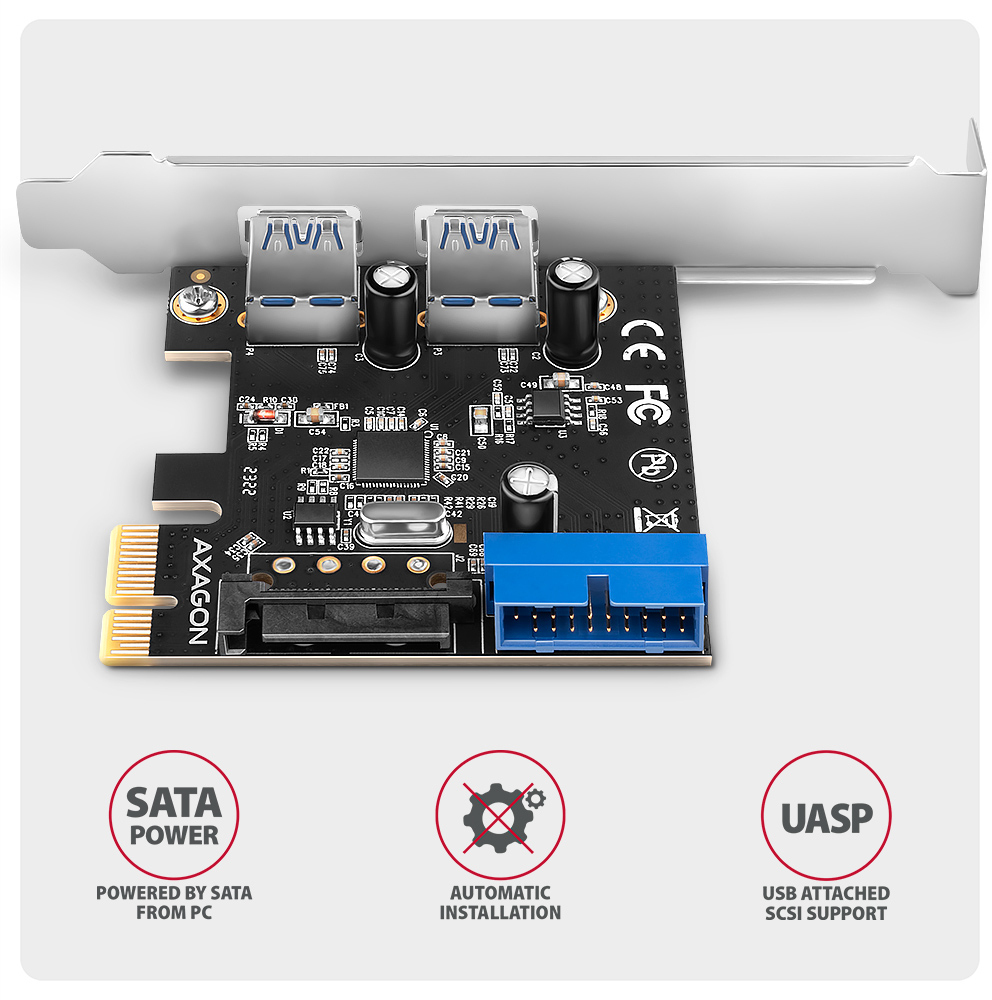 AXAGON - Adaptador PCIe AXAGON PCEU-232RS PCIe card - 2+2x USB 5Gbps port, SATA power