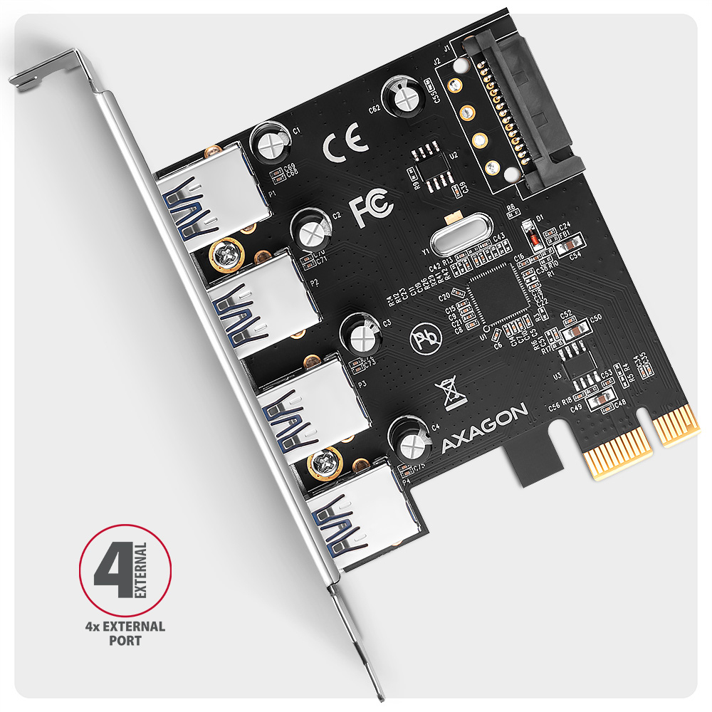 AXAGON - Adaptador PCIe AXAGON PCEU-43RSA - 4x USB 5Gbps port, SATA power