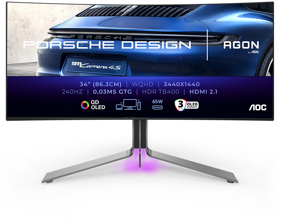 Monitor AOC AGON Porsche Design 34" PD34 QD-OLED WQHD 240Hz 0.3ms Adaptive Sync HDR True Black 400