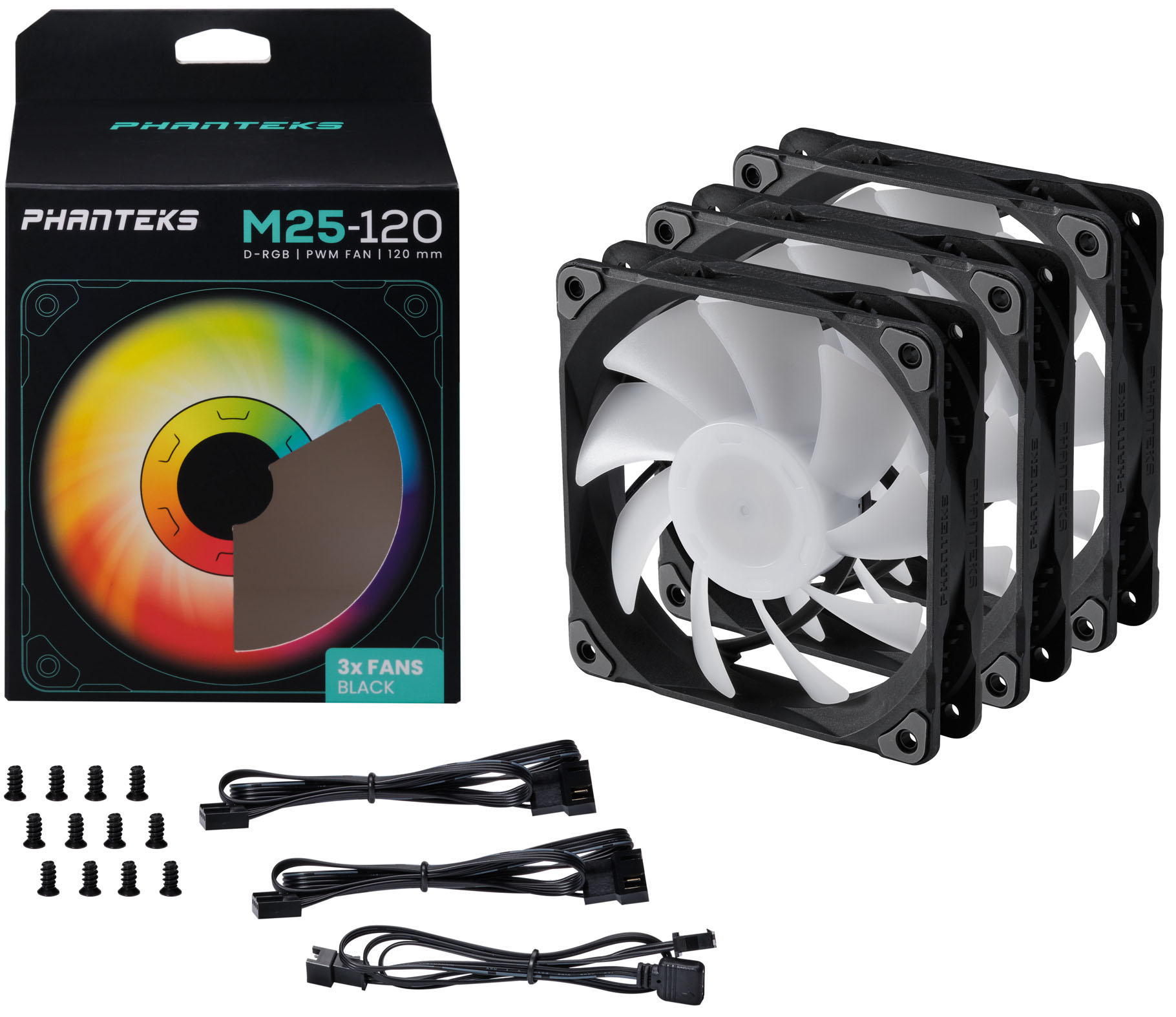 Phanteks - Ventilador Phanteks M25 PWM D-RGB Negra Pack 3- 120mm