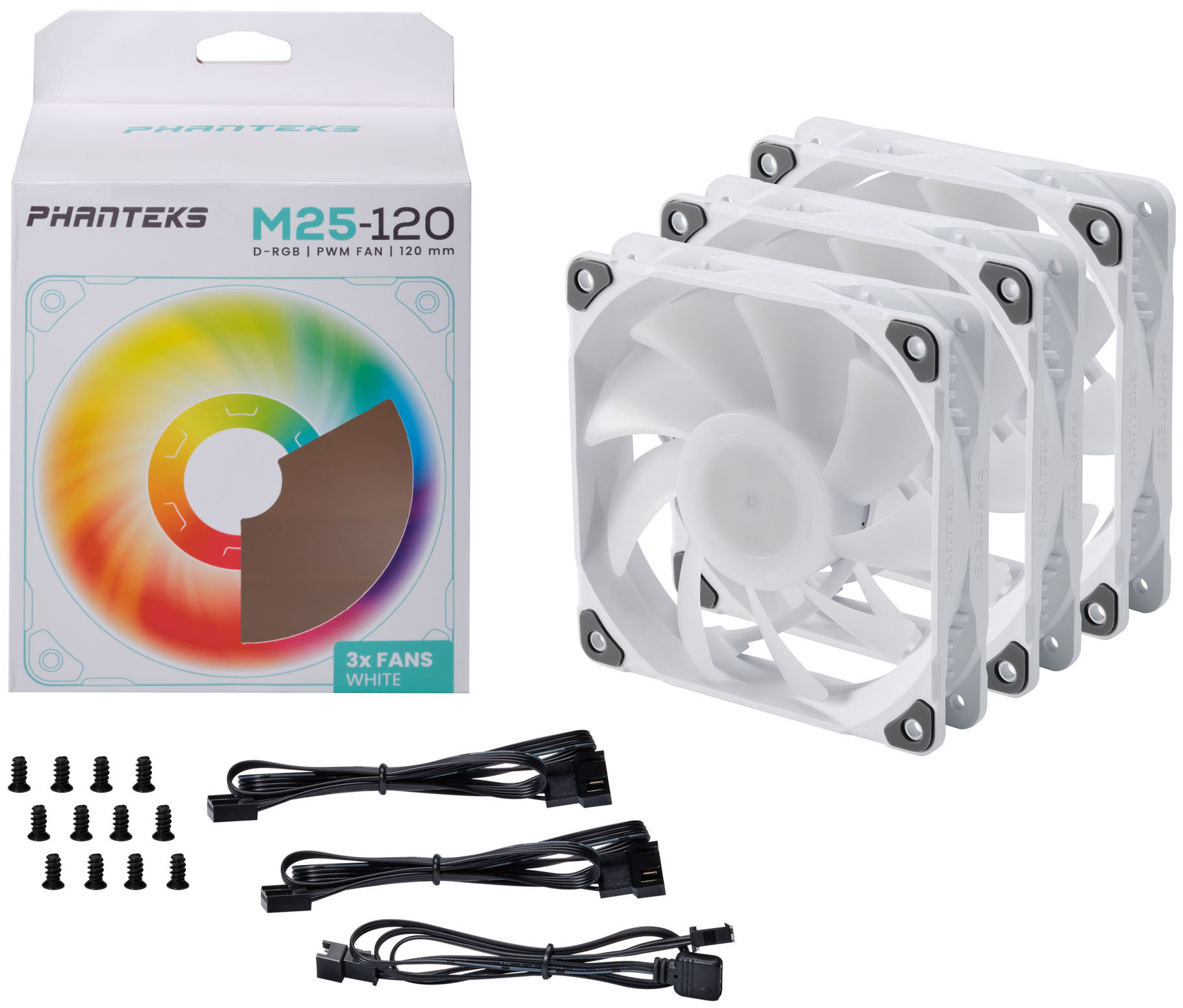 Phanteks - Ventilador Phanteks M25 PWM D-RGB Blanca Pack 3- 120mm