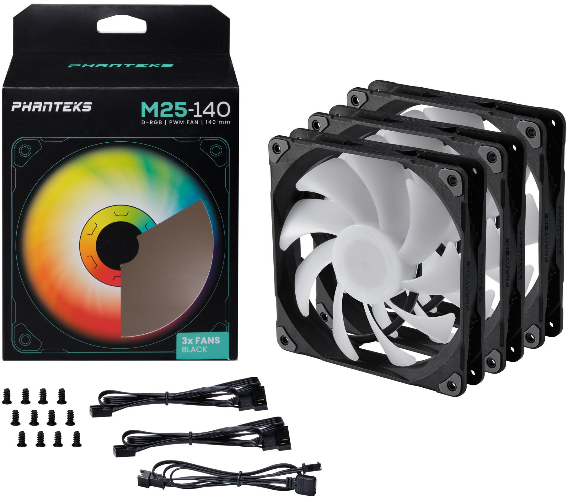 Phanteks - Ventilador Phanteks M25 PWM D-RGB Negra Pack 3- 140mm