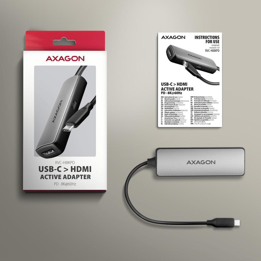 AXAGON - Cable AXAGON RVC-HI8KPD -> HDMI 2.1 adapter 8K/60Hz  4K/144Hz Aluminum, 1,8m