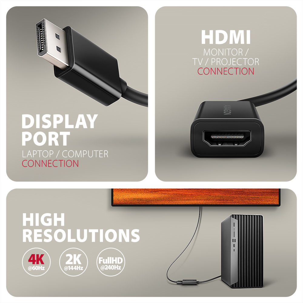 AXAGON - Adaptador Mini AXAGON RVD-HI20N DisplayPort para HDMI, 4K/60Hz