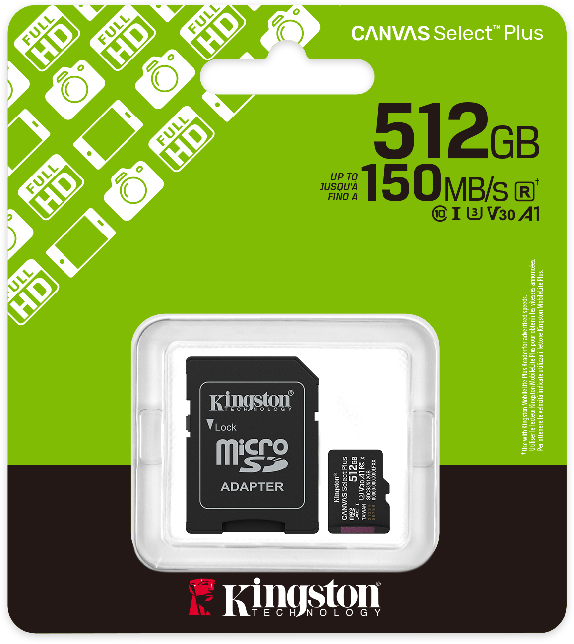 Kingston - Tarjeta de Memoria Kingston Canvas Select Plus Gen3 150MB/s MicroSDHC UHS-I A1 512GB